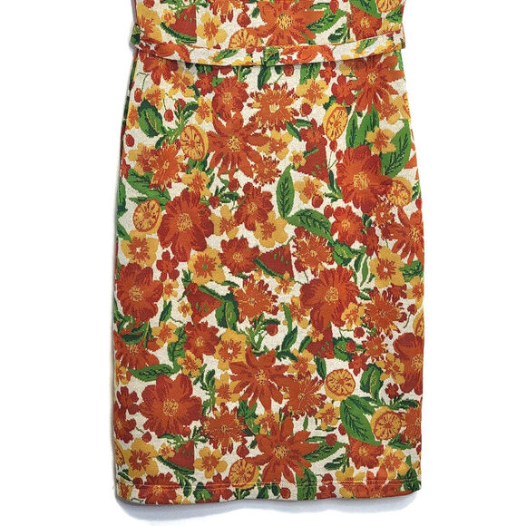 ZARA Floral Short Sleeve Mock Neck Jacquard Straight Sheath Midi Dress Size S - Picture 10 of 16